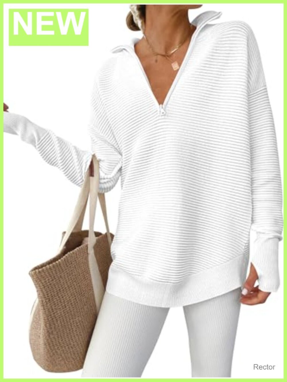 Women's Quarter Zip Pullover Sweater Long Sleeve Loose Fit Thumb Hole